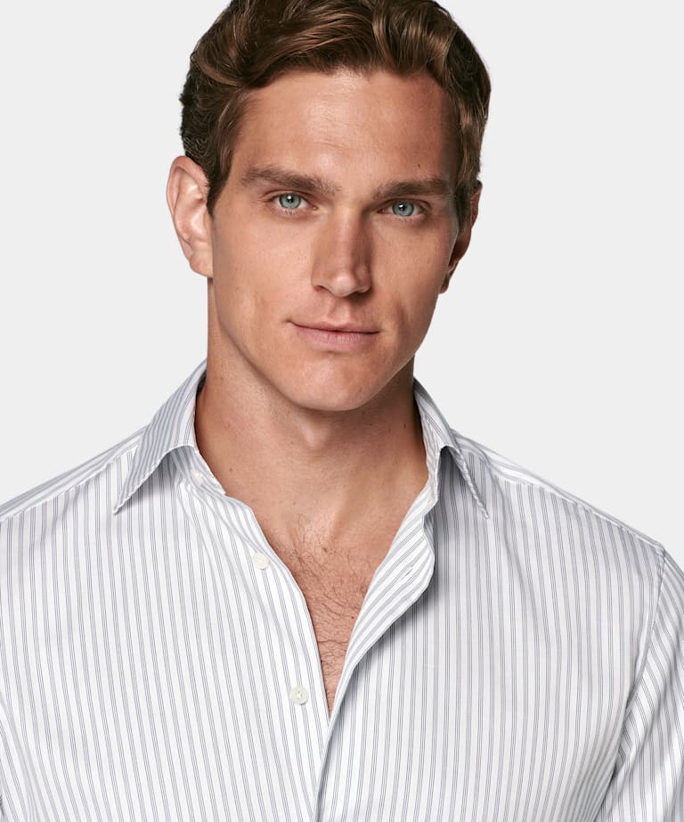 Navy Striped Widespread Collar Shirt